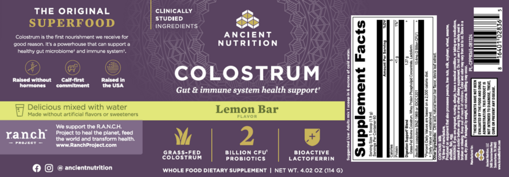 Product image for Colostrum Powder Gut &amp; Immune System Health, Lemon Bar Flavor.