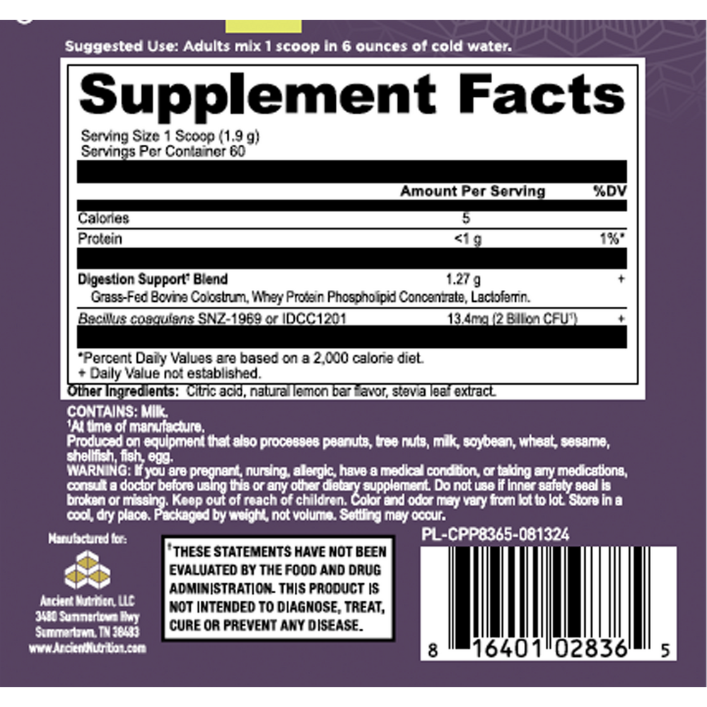 Product image for Colostrum Powder Gut &amp; Immune System Health, Lemon Bar Flavor.