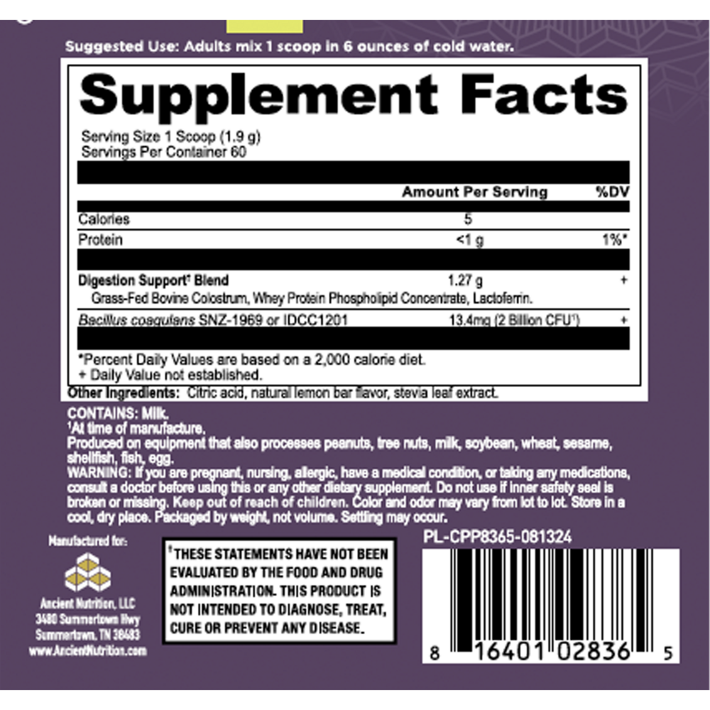 Product image for Colostrum Powder Gut &amp; Immune System Health, Lemon Bar Flavor.