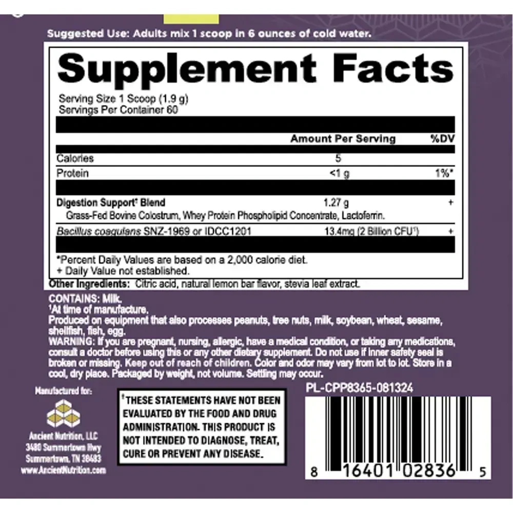 Product image for Colostrum Powder Gut &amp; Immune System Health, Lemon Bar Flavor.