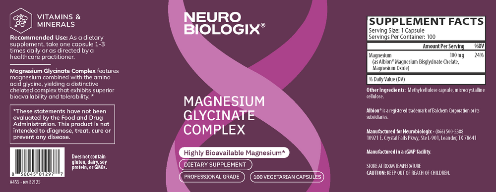 Product image for Magnesium Glycinate Complex 100mg.