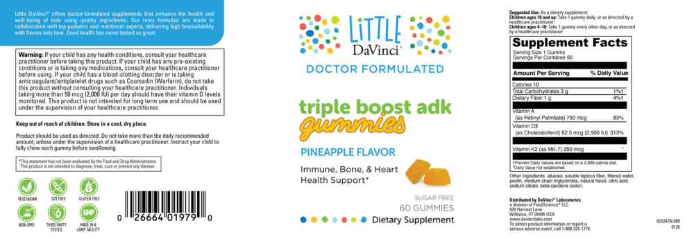 Product image for Little DaVinci Triple Boost ADK Gummies, Pineapple.