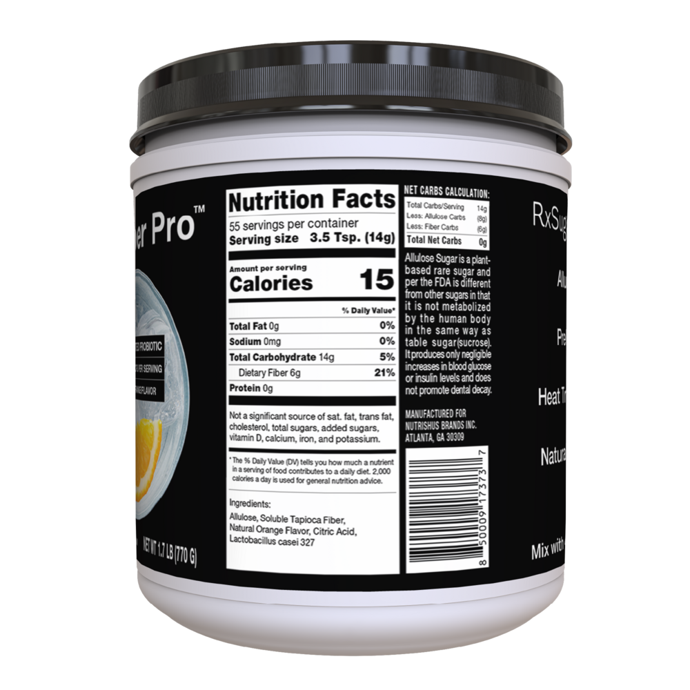 Product image for RxSugar Fiber Pro, Probiotic Blend, Orange Flavor.