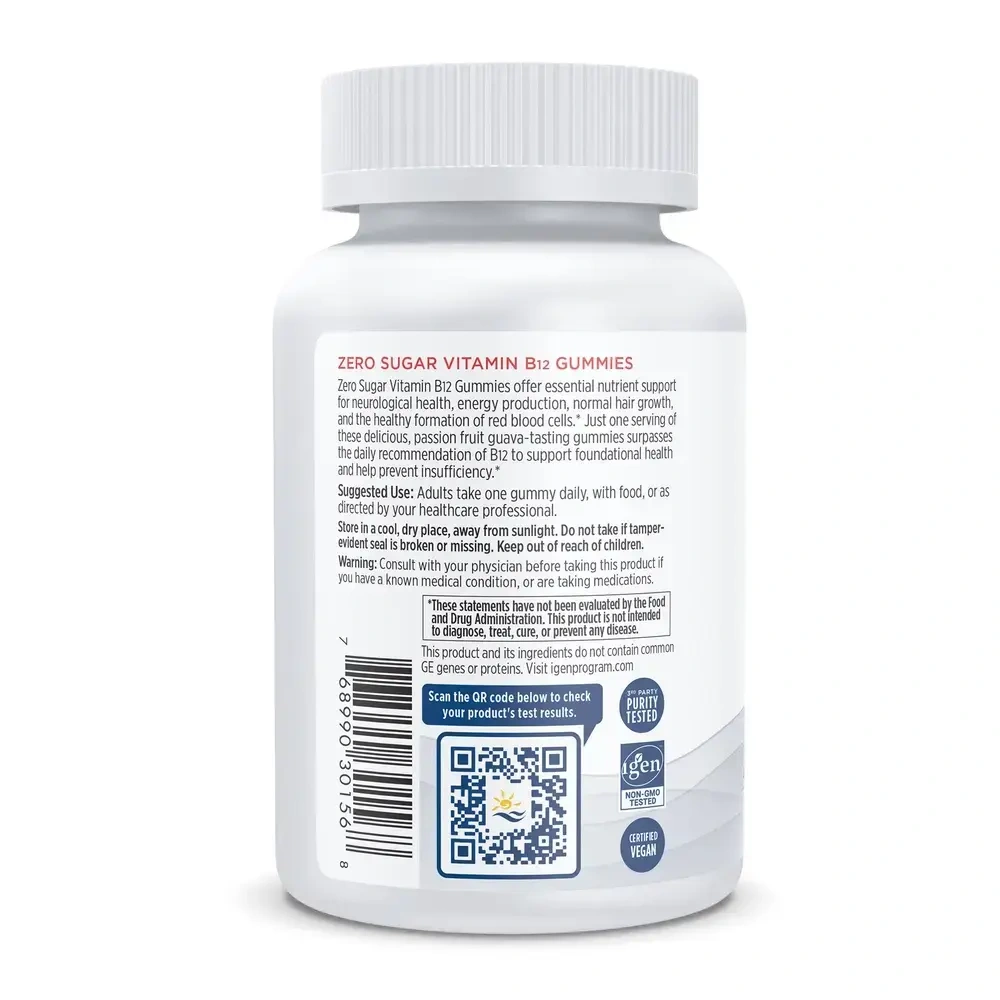 Product image for Zero Sugar Vitamin B12 Gummies, Passion Fruit Flavored.