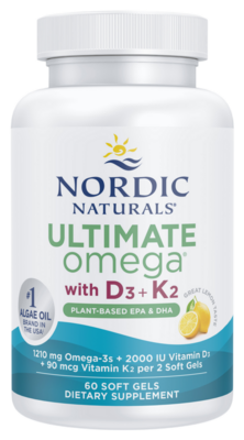 Ultimate Omega with D3 + K2, Plant-Based EPA & DHA, Lemon Flavor 60 Softgels