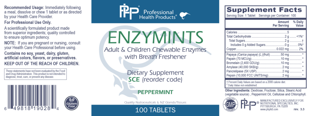Product image for Enzymints Chewable Tablets - Peppermint.