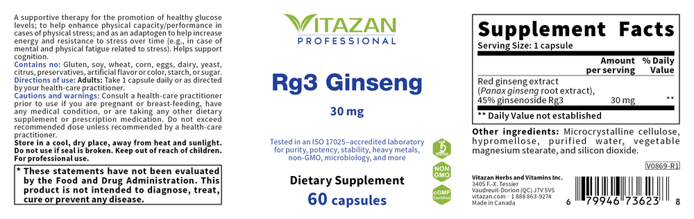 Product image for Rg3 Ginseng (Panax Ginseng Root Extract) 30 mg.