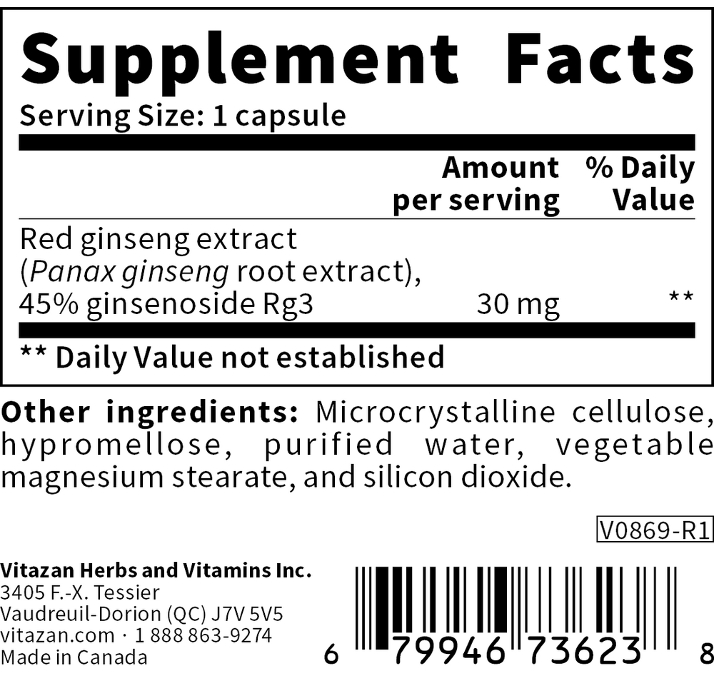 Product image for Rg3 Ginseng (Panax Ginseng Root Extract) 30 mg.