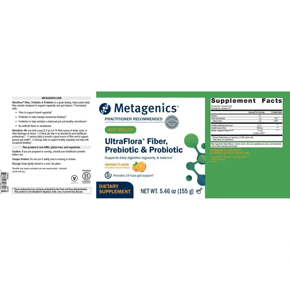 Product image for UltraFlora® Fiber, Prebiotic, &amp; Probiotic Powder, Orange.