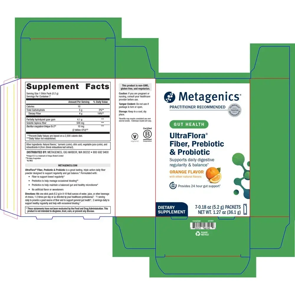 Product image for UltraFlora Fiber, Prebiotic, &amp; Probiotic Stick Packs, Orange.
