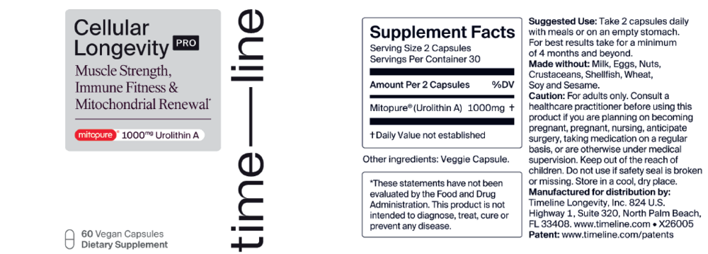 Product image for Cellular Longevity PRO, Mitopure (Urolithin A) 1000mg.