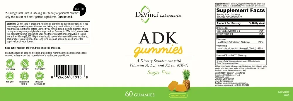 Product image for ADK Gummies, Sugar Free, Pineapple Flavor.