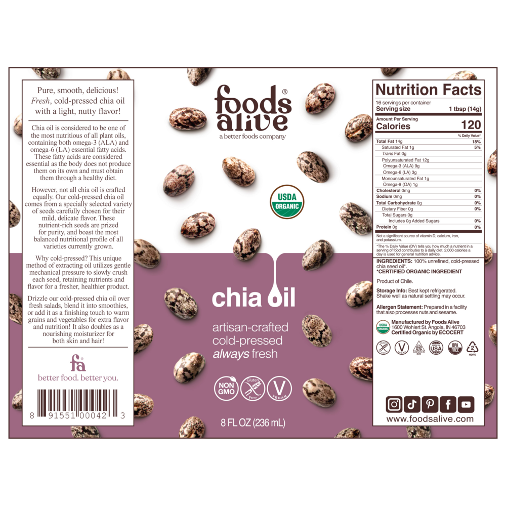 Product image for Organic Chia Seed Oil 8oz.