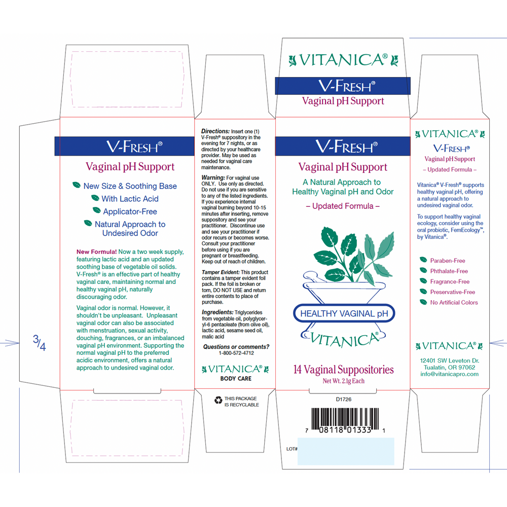 Product image for V- Fresh, Vaginal pH Support Suppositories.