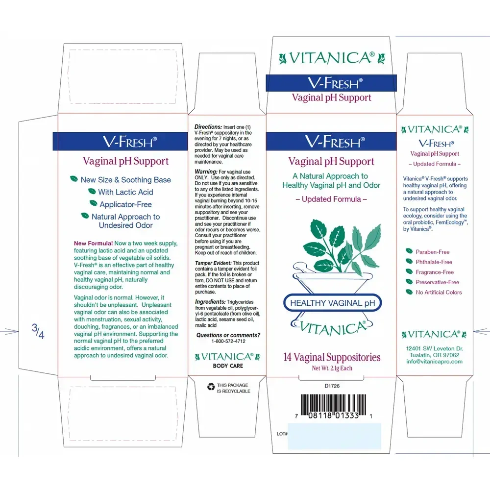 Product image for V- Fresh, Vaginal pH Support Suppositories.