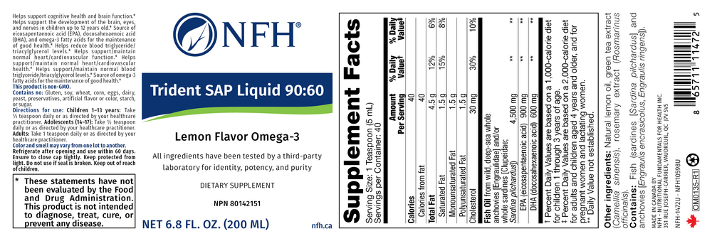 Product image for Trident SAP Liquid 90:60 (lemon flavor omega-3).