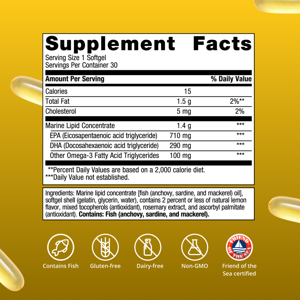 Product image for OmegaGenics® 5-in-1 Fish Oil, 1000mg EPA-DHA, Lemon Flavor Softgels.