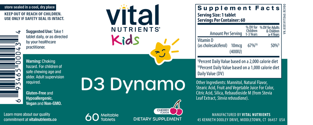 Product image for D3 Dynamo Meltable Tablets, Vitamin D, Cherry.