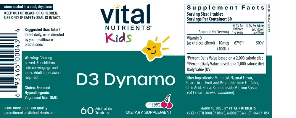 Product image for D3 Dynamo Meltable Tablets, Vitamin D, Cherry.