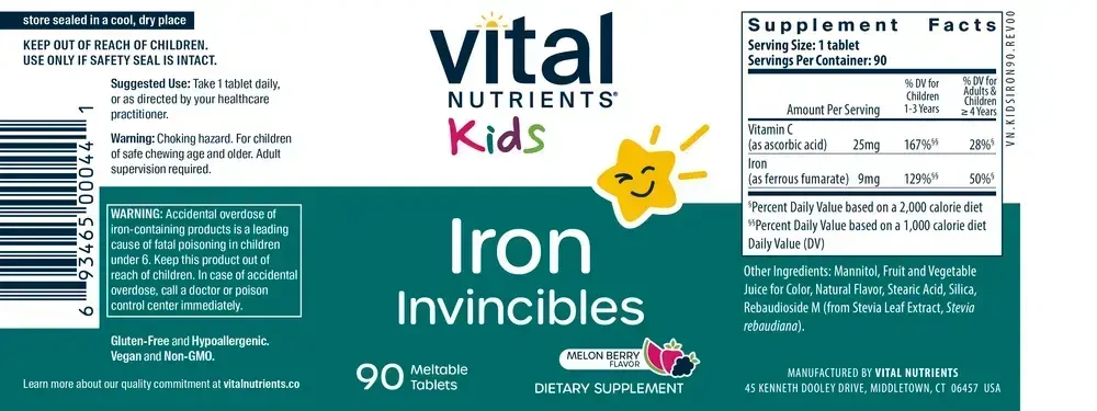 Product image for Kids Iron Invincibles, Meltable Tablets, Melon Berry.
