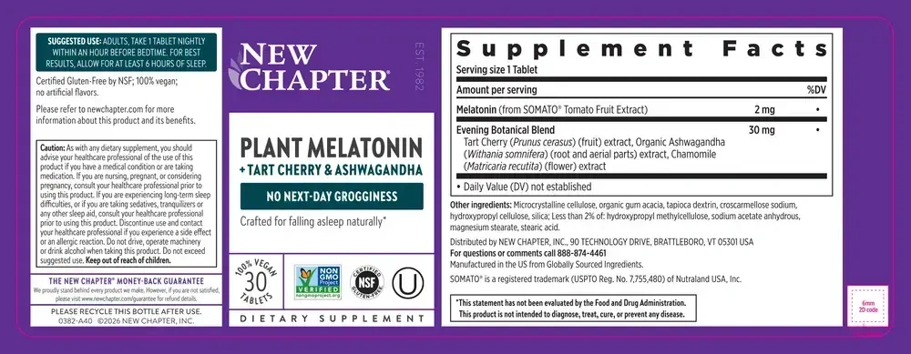 Product image for Plant Melatonin + Tart Cherry &amp; Ashwagandha Tablets.