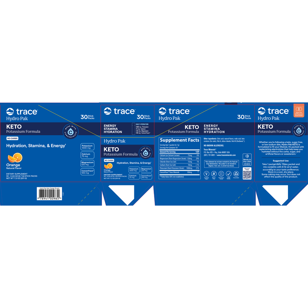 Product image for Hydro Pak Keto Potassium Formula Stick Packs, Orange.