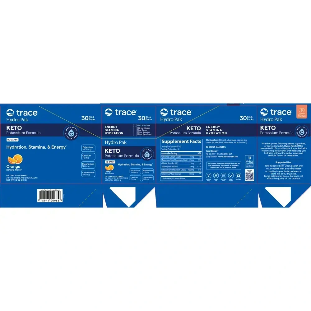 Product image for Hydro Pak Keto Potassium Formula Stick Packs, Orange.