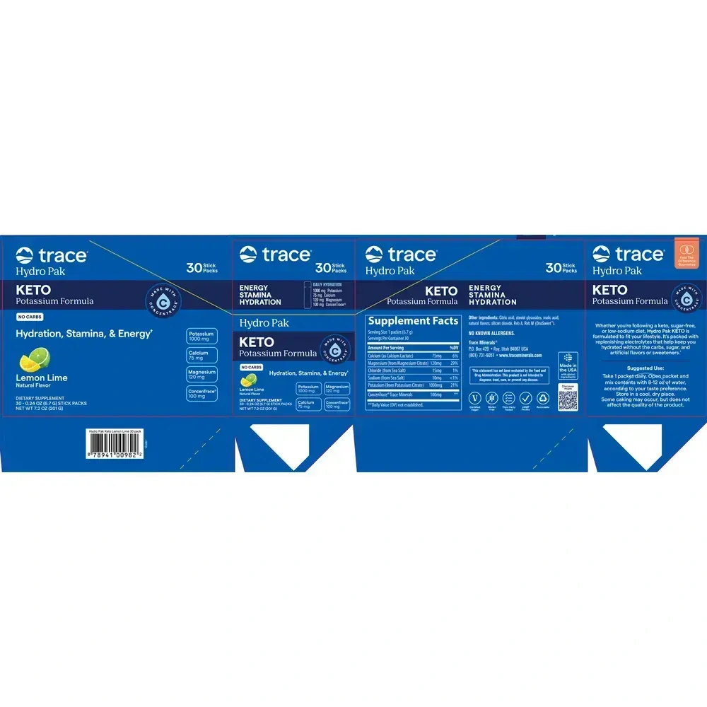 Product image for Hydro Pak Keto Potassium Formula Stick Packs, Lemon Lime.