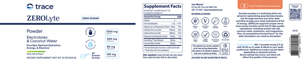 Product image for ZEROLyte Electrolytes &amp; Coconut Water Powder, Salty Citrus.