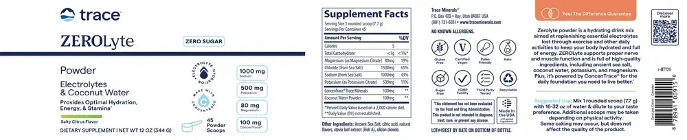 Product image for ZEROLyte Electrolytes &amp; Coconut Water Powder, Salty Citrus.