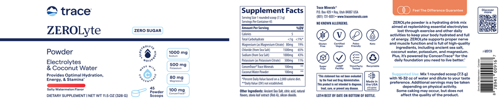 Product image for ZEROLyte Electrolytes &amp; Coconut Water Powder, Salty Watermelon.