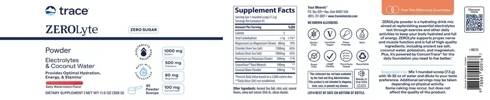 Product image for ZEROLyte Electrolytes &amp; Coconut Water Powder, Salty Watermelon.