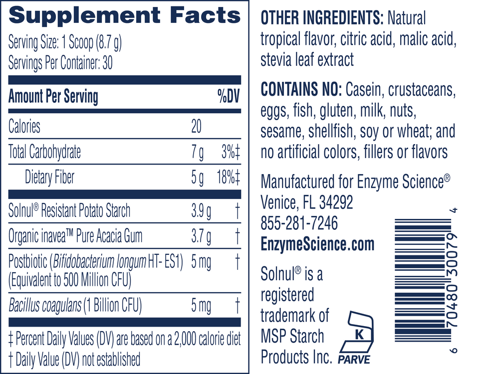 Product image for Fiber+ Pre/Pro/Post Biotic Drink Mix, Tropical Flavor.