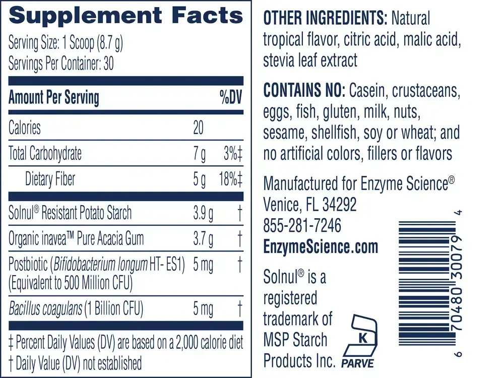 Product image for Fiber+ Pre/Pro/Post Biotic Drink Mix, Tropical Flavor.