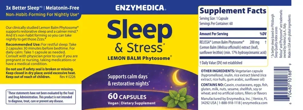 Product image for Sleep &amp; Stress (Phytosome Lemon Balm).