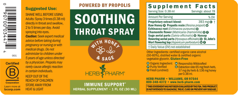 Product image for Soothing Throat Spray, Honey Sage.