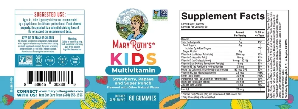 Product image for Kids Multivitamin Gummies, Strawaberry, Papaya, and Super Punch Flavors.
