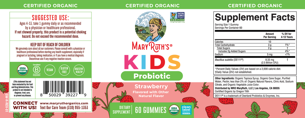 Product image for Organic Kids Probiotic Gummies, Strawberry Flavor.