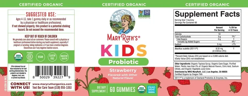 Product image for Organic Kids Probiotic Gummies, Strawberry Flavor.