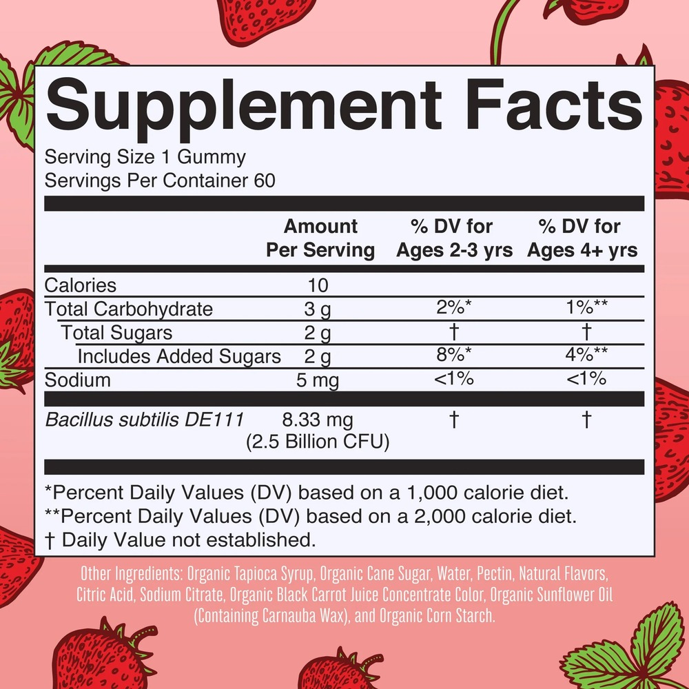 Product image for Organic Kids Probiotic Gummies, Strawberry Flavor.