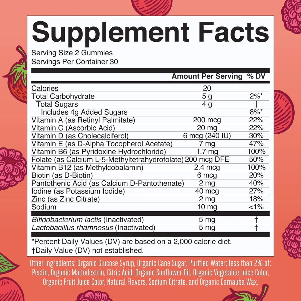 Product image for Organic Kids Multivitamin &amp; Postbiotics Gummies, Mixed Berry &amp; Cherry Flavors.