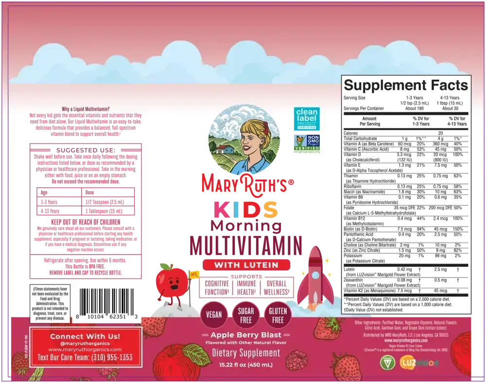 Product image for Kids Liquid Morning Multivitamin with Lutein, Apple Berry Blast Flavor.
