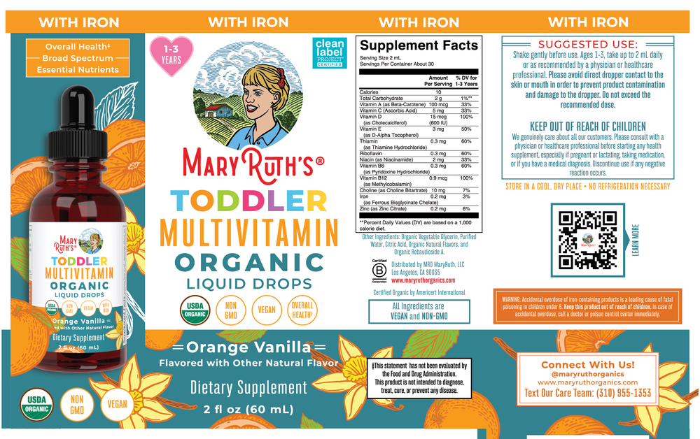 Product image for Organic Toddler Multivitamin Liquid Drops with Iron, Orange Vanilla.
