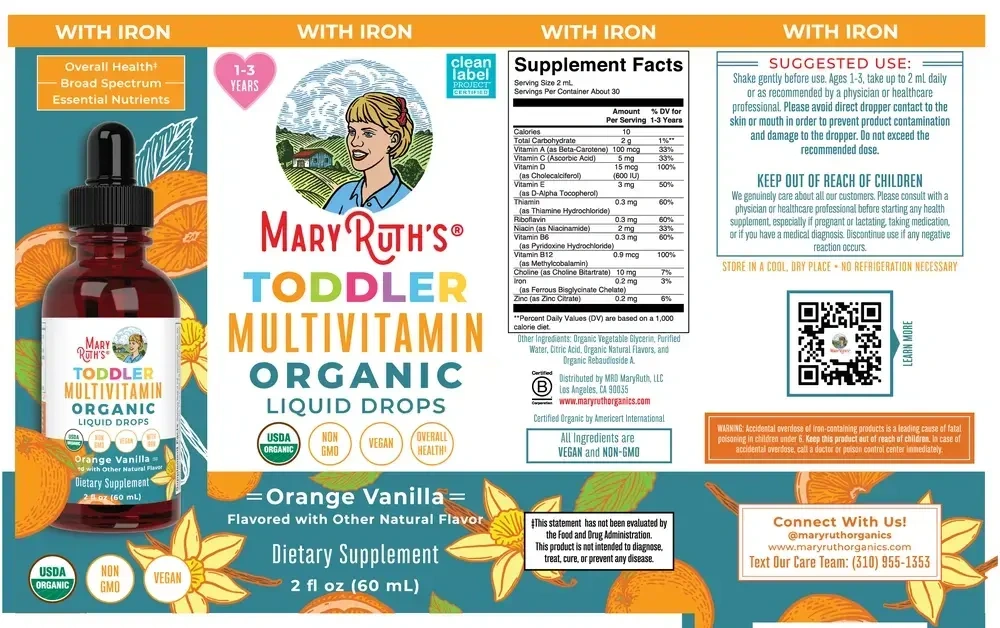 Product image for Organic Toddler Multivitamin Liquid Drops with Iron, Orange Vanilla.
