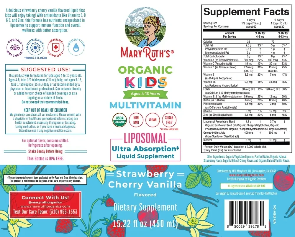 Product image for Organic Kids Liquid Multivitamin Liposomal, Strawberry Cherry Vanilla Flavor.