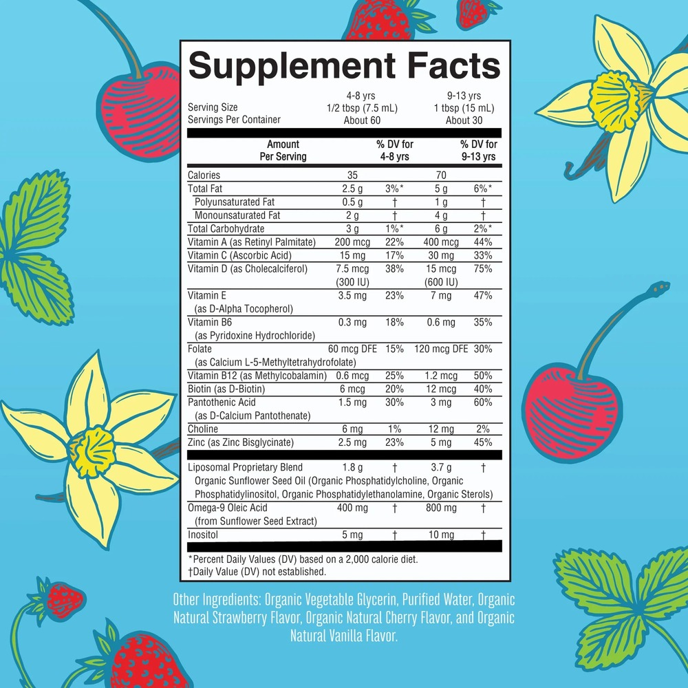 Product image for Organic Kids Liquid Multivitamin Liposomal, Strawberry Cherry Vanilla Flavor.