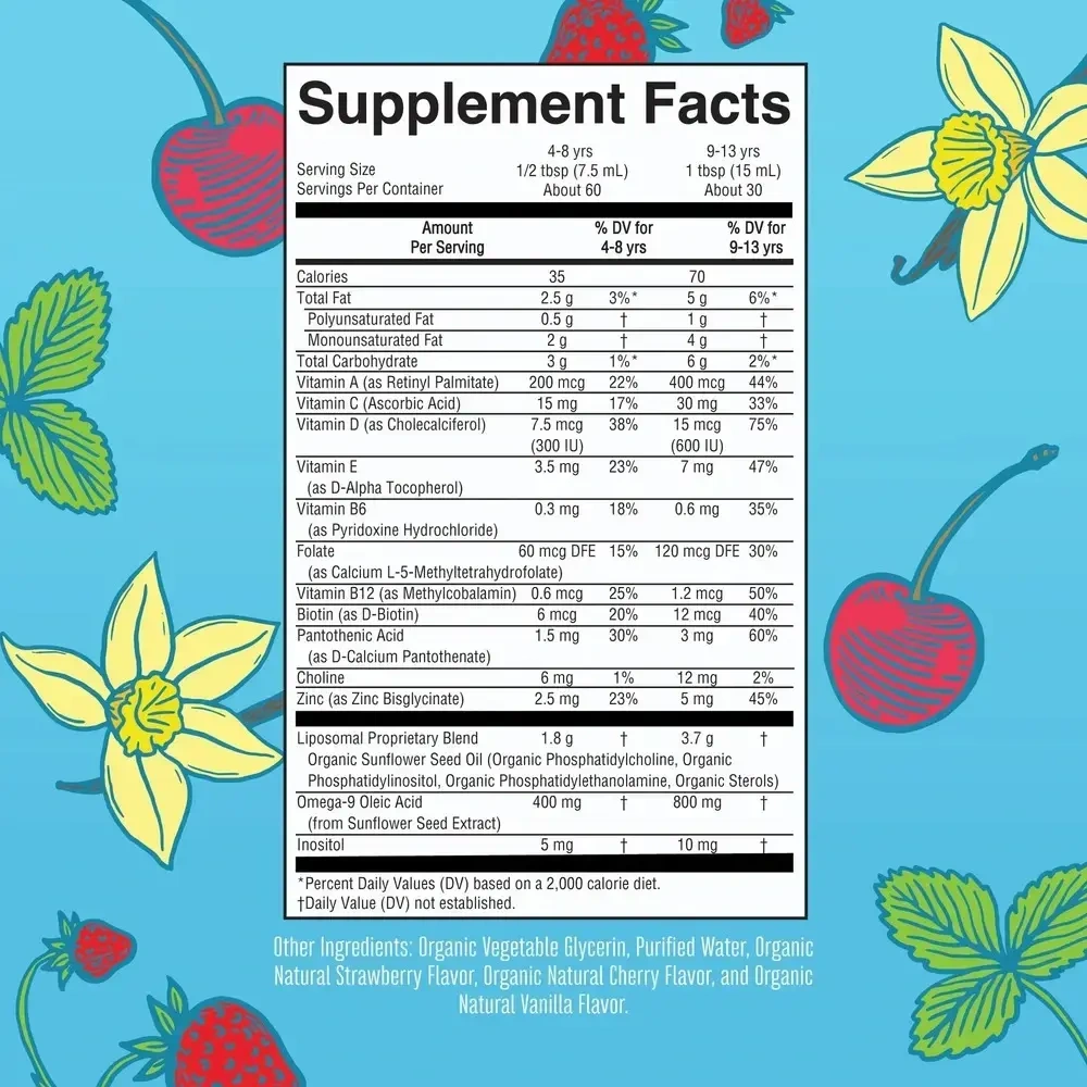 Product image for Organic Kids Liquid Multivitamin Liposomal, Strawberry Cherry Vanilla Flavor.