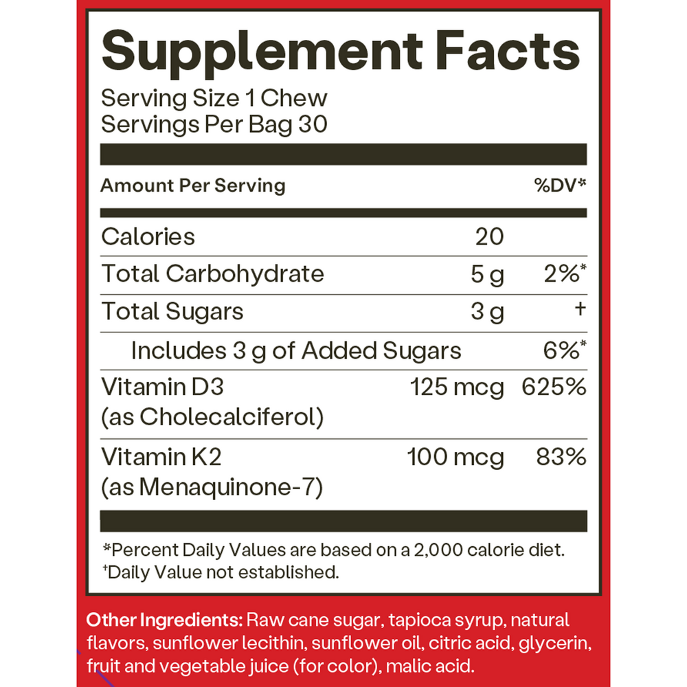 Product image for D3 + K2 Vitamin Chews, Mixed Berry.