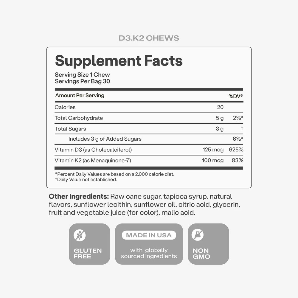 Product image for D3 + K2 Vitamin Chews, Mixed Berry.
