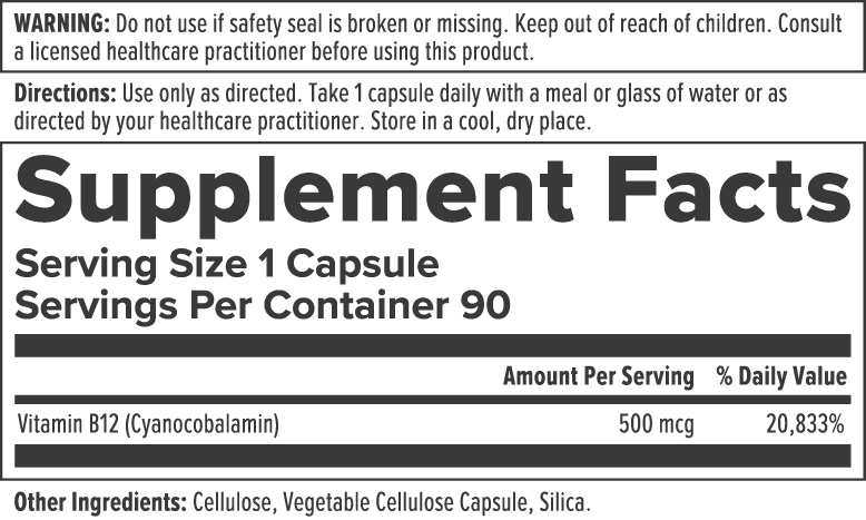 Product image for Vitamin B12 - 500mcg.
